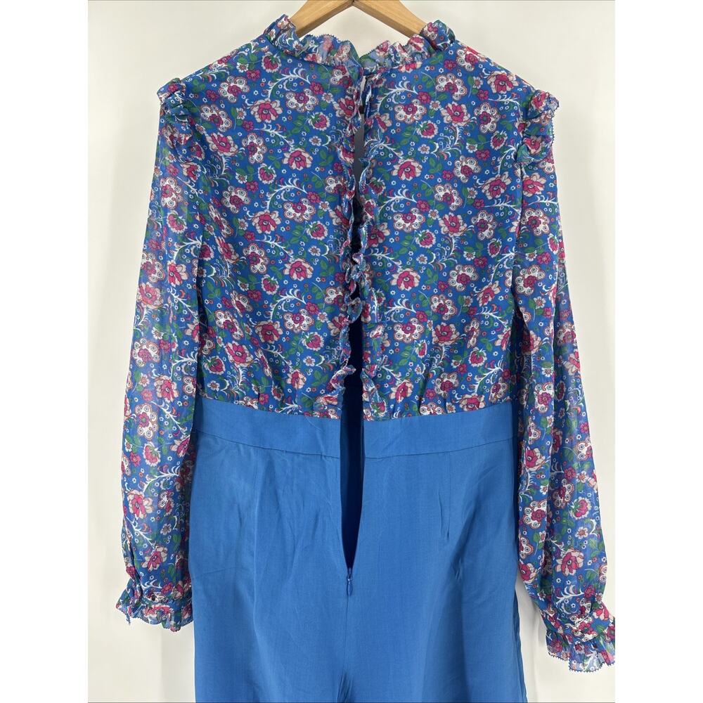Boden Melody Silk Blend Jumpsuit Womens Size 4 Blue Floral Ruffle - Picture 7 of 15